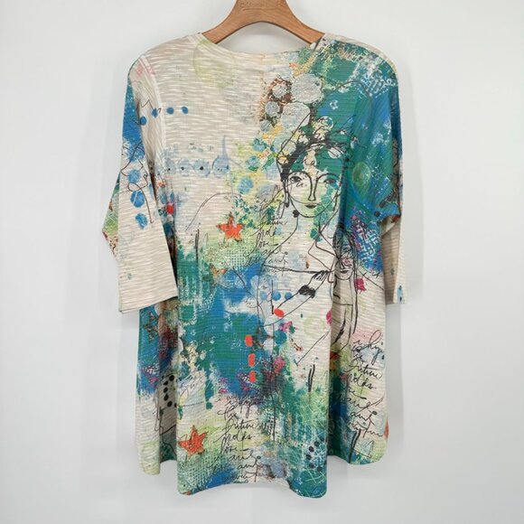 Inoah Women's size Medium Tunic Top art to wear 1/2 sleeve knit rayon blend - Picture 8 of 10